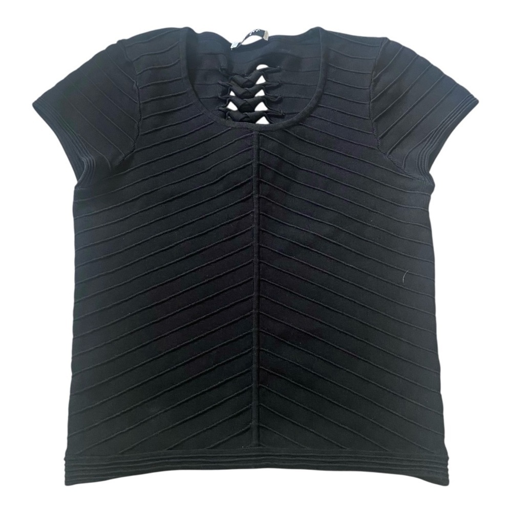 Parker Women's Corset Back Black Top with Braided Back Sz M